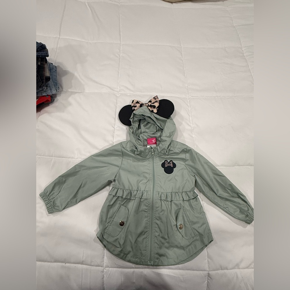 Disney Girls Mint Green Minnie Ear Hooded Raincoat with Bow